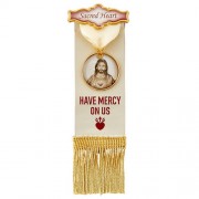 Vintage Ribbon Pin With Tassels - Sacred Heart