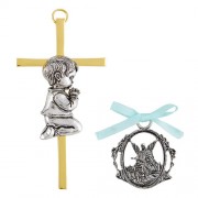 Boy Cross with Guardian Angel Crib Medal Set