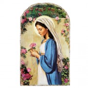 Arched Tile Plaque - Madonna of Roses Arched Tile Plaque - Madonna of Roses