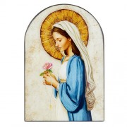 Arched Wood Plaque - Madonna of The Rose Arched Wood Plaque - Madonna of The Rose