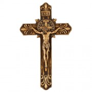 9" H Saint Benedict Antique Gold Fleur-De-Lis Wall Crucifix 9" H Saint Benedict Antique Gold Fleur-De-Lis Wall Crucifix