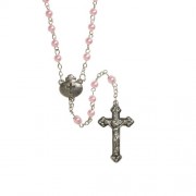 Girl's Pink Baptism Rosary - Pearl