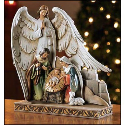 Christmas Nativity w/Angel Figurine Resin 8 inch - 886083193989 - TC616 Christmas Nativity w/Angel Figurine Resin 8 inch - 886083193989 - TC616