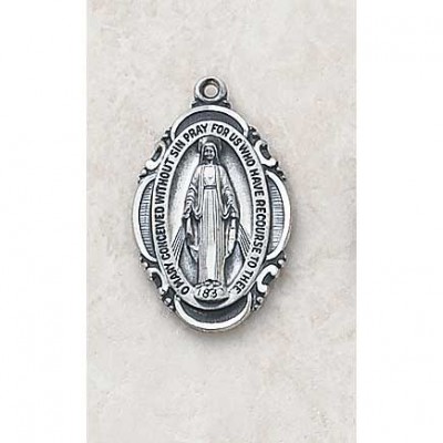 Miraculous Mary Sterling Silver Medal 1 inch w/Chain - 886083215339 - SS1750