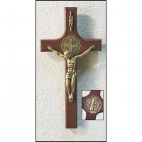 Saint Benedict 8 inch Wood/Resin Crucifix