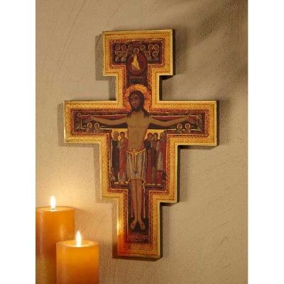 San Damiano Crucifix Marco Sevelli Florentine Plaque 16 inch - 886083372827 - WC776 San Damiano Crucifix Marco Sevelli Florentine Plaque 16 inch - 886083372827 - WC776