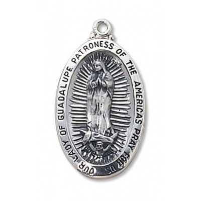 Silver 1 1/8 inch Our Lady of Guadalupe Medal w/Chain - 886083105005 - SO3368