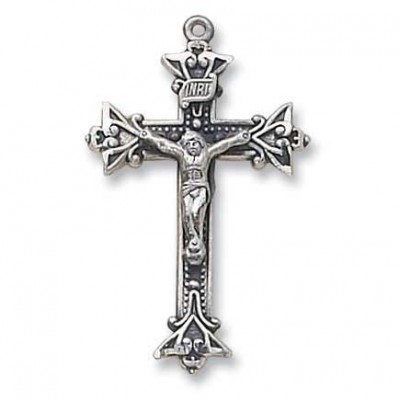 Silver Oxidized 1 1/4 inch Crucifix w/18 inch Necklace Chain - 886083105302 - SO202