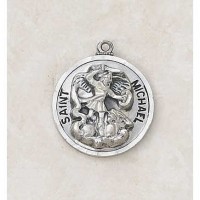 Silver Oxidized 7/8 inch Saint Michael Medal w/24 inch Chain