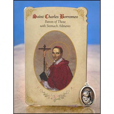 St Charles Borromeo (Stomach Ailments) Healing Holy Card w/Medal - 6pk - 780090904005 - MC033 St Charles Borromeo (Stomach Ailments) Healing Holy Card w/Medal - 6pk - 780090904005 - MC033