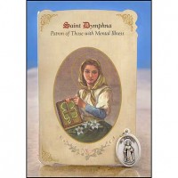 St Dymphna (Mental Illness) Healing Catholic Prayer Card w/Medal - Pack of 6