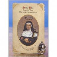 St Rita (Physical Abuse) Healing Catholic Prayer Card w/Medal - Pack of 6