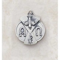 Sterling Holy Spirit Patron Saint 5/8 inch Medal w/18in. Chain