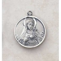 Sterling Immaculate Heart Patron Saint Necklace Medal w/Chain
