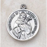 Sterling Patron Saint Francis Necklace 7/8in Medal w/24in. Chain