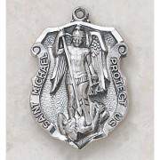 Sterling Patron Saint Michael Medal 1 1/4in w/24 in. Chain