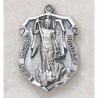 Sterling Patron Saint Michael Medal 1 1/4in w/24 in. Chain