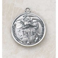 Sterling Patron Saint Michael Necklace Medal w/24 inch Chain