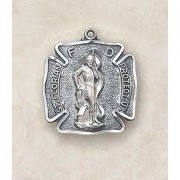 Sterling Saint Florian Patron Saint Necklace Medal - 24in. Chain