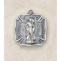 Sterling Saint Florian Patron Saint Necklace Medal - 24in. Chain