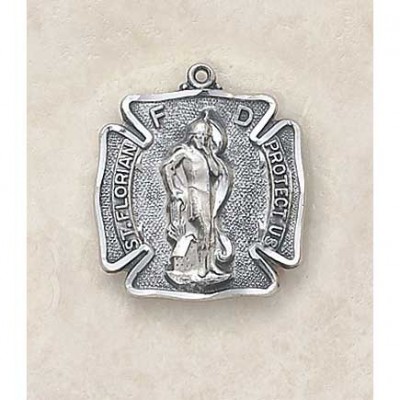 Sterling Saint Florian Patron Saint Necklace Medal - 24in. Chain - 886083219733 - SS9394