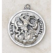 Sterling Saint Michael Patron Saint Necklace 7/8in Medal w/Chain