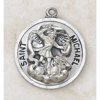 Sterling Saint Michael Patron Saint Necklace 7/8in Medal w/Chain