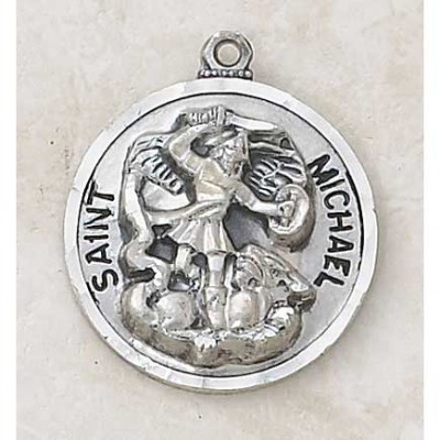 Sterling Saint Michael Patron Saint Necklace 7/8in Medal w/Chain - 886083219238 - SS827-39