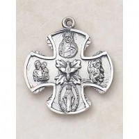 Sterling Silver 4-Way Necklace Medal 1 1/8in w/24 inch Chain