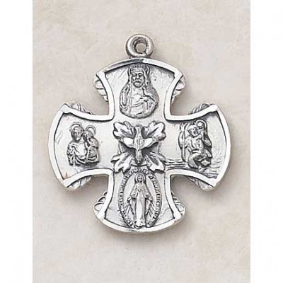 Sterling Silver 4-Way Necklace Medal 1 1/8in w/24 inch Chain - 886083216343 - SS4444