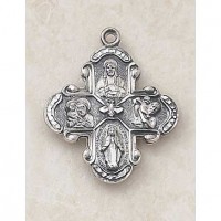 Sterling Silver 4-Way Necklace Medal 1 1/8in w/24in Chain