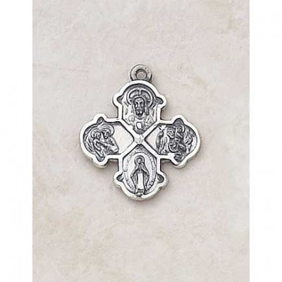 Sterling Silver Four Way 3/4 inch Medal w/18 inch Chain - 886083216022 - SS400