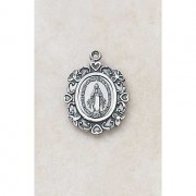 Sterling Silver Miraculous Mary Medal 3/4 in. w/18 inch Chain