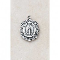 Sterling Silver Miraculous Mary Medal 3/4 in. w/18 inch Chain
