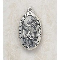 Sterling Silver Saint Christopher Necklace 1 1/16in Medal w/Chain