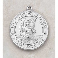 Sterling Silver Saint Christopher Necklace Medal w/24 inch Chain