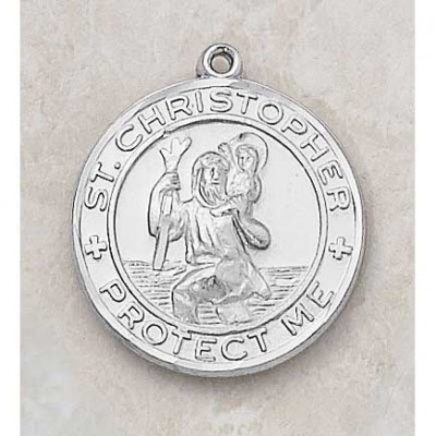 Sterling Silver Saint Christopher Necklace Medal w/24 inch Chain -  - SS242