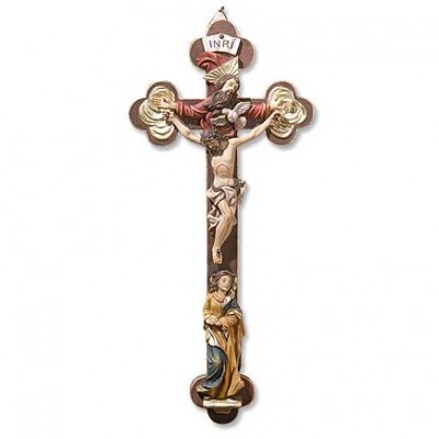 Tomaso Mary and Holy Trinity Wood & Resin Crucifix 13 inch - 780090649586 - KS350 Tomaso Mary and Holy Trinity Wood & Resin Crucifix 13 inch - 780090649586 - KS350