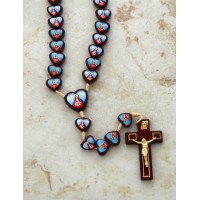 Brazilian Wood Rosary, Two-Sided Hearts, Sacred Heart / Immaculate Heart