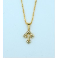 Brazilian Necklace, Gold Plated, Cut-Out Cross w/ Crystals, 20 in. Chain