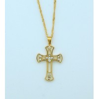 Brazilian Necklace, Gold Plated Cross w/ Crystals, 1 1/4 in., 20 in. Chain