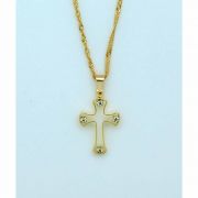Brazilian Necklace, Gold Plated Cut-Out Cross w/ Crystals, 3/4 in., 20 in. Chain