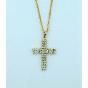 Brazilian Necklace, Gold Plated Cross w/ Crystals, 1 1/4 in., 20 in. Chain
