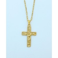 Brazilian Necklace, Gold Plated Crucifix, 1 1/2 in., 20 in. Chain