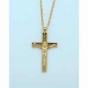 Brazilian Necklace, Gold Plated Crucifix, 1 1/2 in., 20 in. Chain