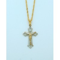 Brazilian Necklace, Gold & Silver Crucifix, 1 1/4 in., 20 in. Chain