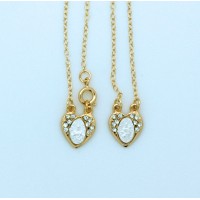 Brazilian Gold Plated Scapular, Silver Centers, Hearts w/ Crystals