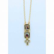 Brazilian Gold Plated Scapular, Color Pictures, Cross w/ Crystal