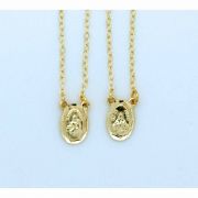 Brazilian Gold Plated Scapular, Gold Matte, Tiny Oval