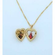 Brazilian Necklace, Gold Plated Locket, Perpetual Help & Jesus, 20 in. Chain